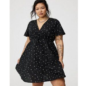 NWT Torrid 2 Twilight Twinkles Black Mini Flutter-Sleeve Surplice Dress 2X 18 20